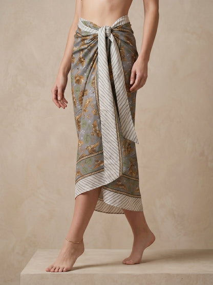 Grey Tiger-2 Print Beach Sarong Wrap Skirt