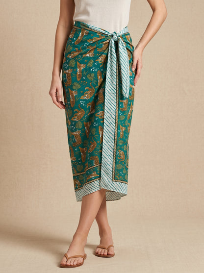 Green Tiger Print Beach Sarong Wrap Skirt