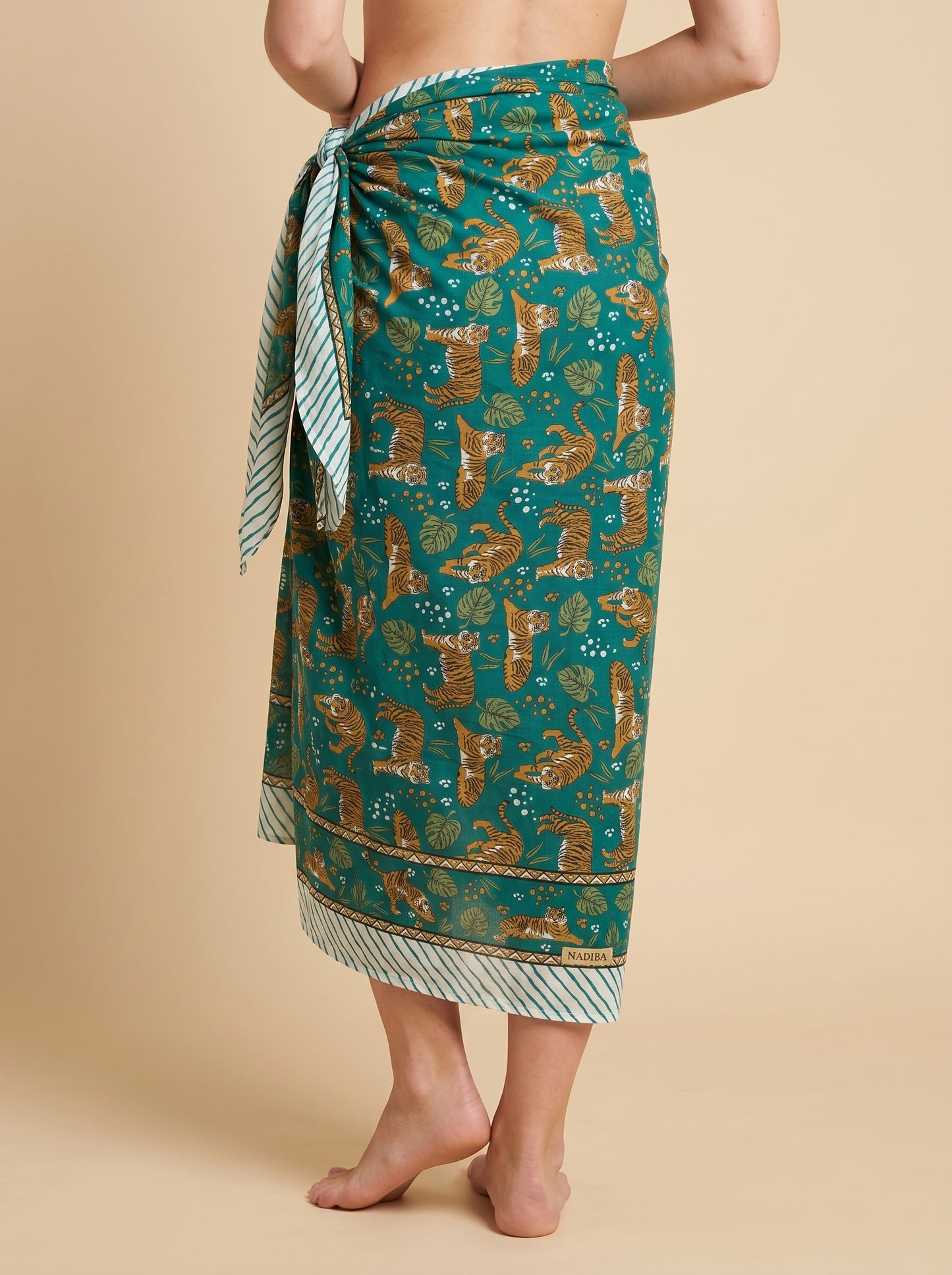Green Tiger Print Beach Sarong Wrap Skirt
