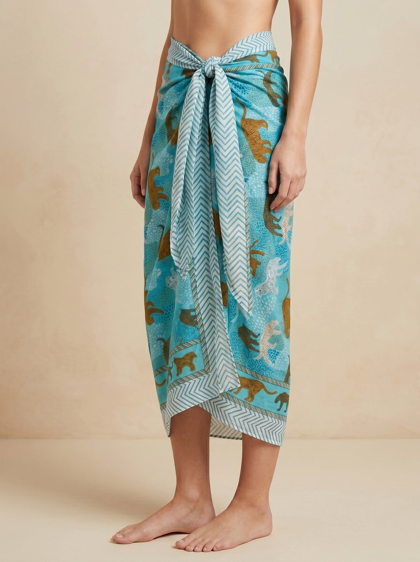 Blue Tiger Print Beach Sarong Wrap Skirt