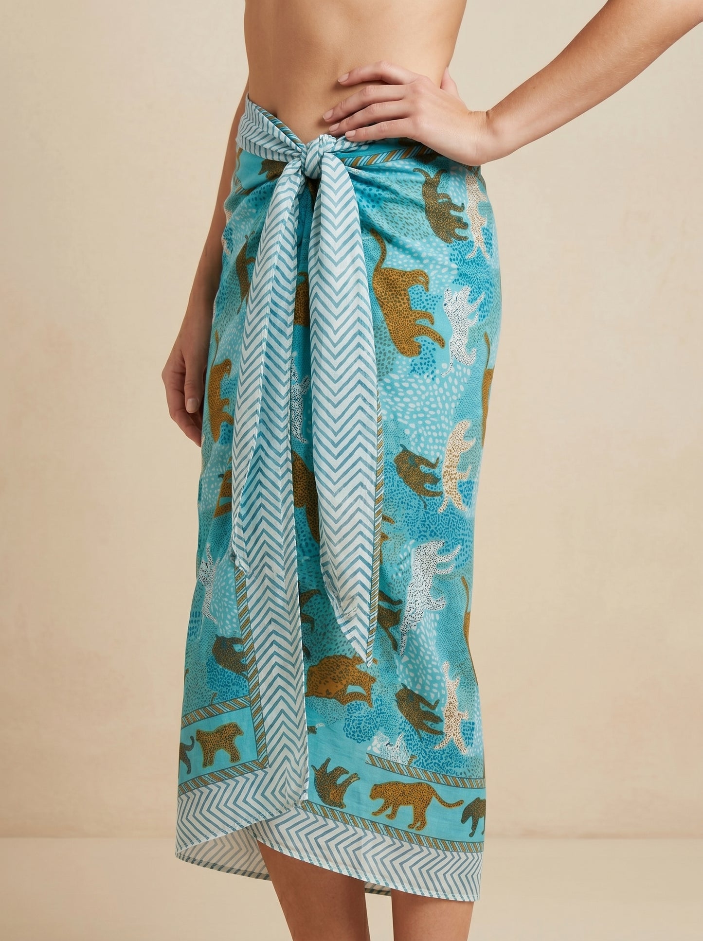 Blue Tiger Print Beach Sarong Wrap Skirt