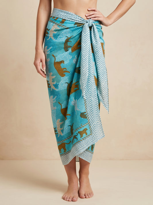 Blue Tiger Print Beach Sarong Wrap Skirt