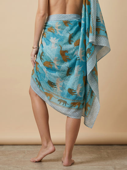 Blue Tiger Print Beach Sarong Wrap Skirt