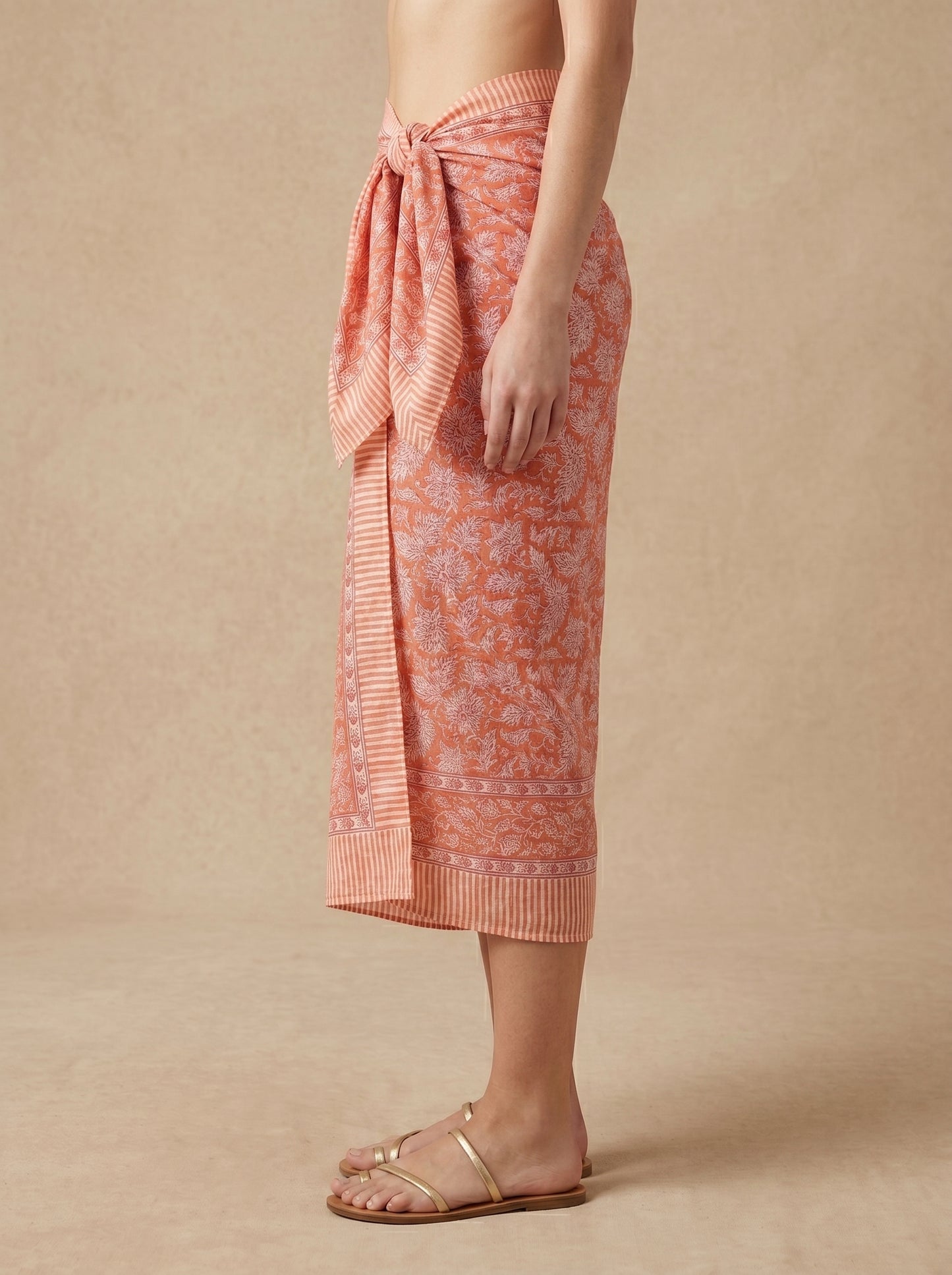 Orange Floral Print Beach Sarong Wrap Skirt