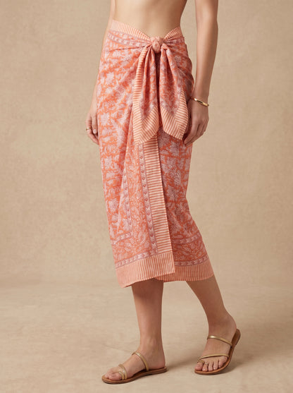 Orange Floral Print Beach Sarong Wrap Skirt