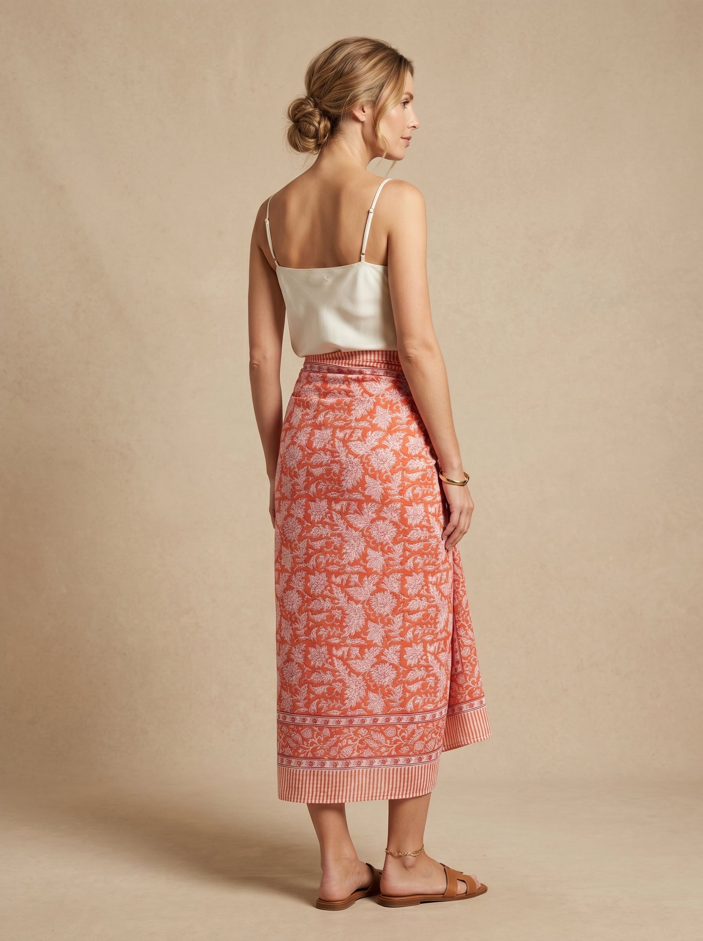 Orange Floral Print Beach Sarong Wrap Skirt