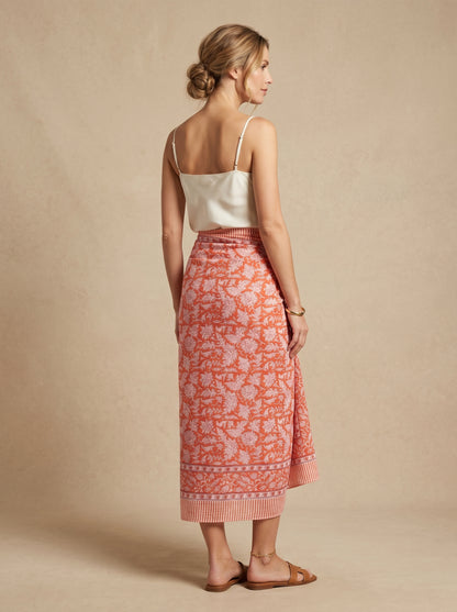 Orange Floral Print Beach Sarong Wrap Skirt