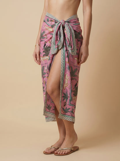 Pink Safari Print Beach Sarong Wrap Skirt