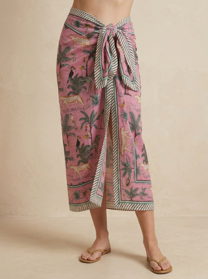 Pink Safari Print Beach Sarong Wrap Skirt