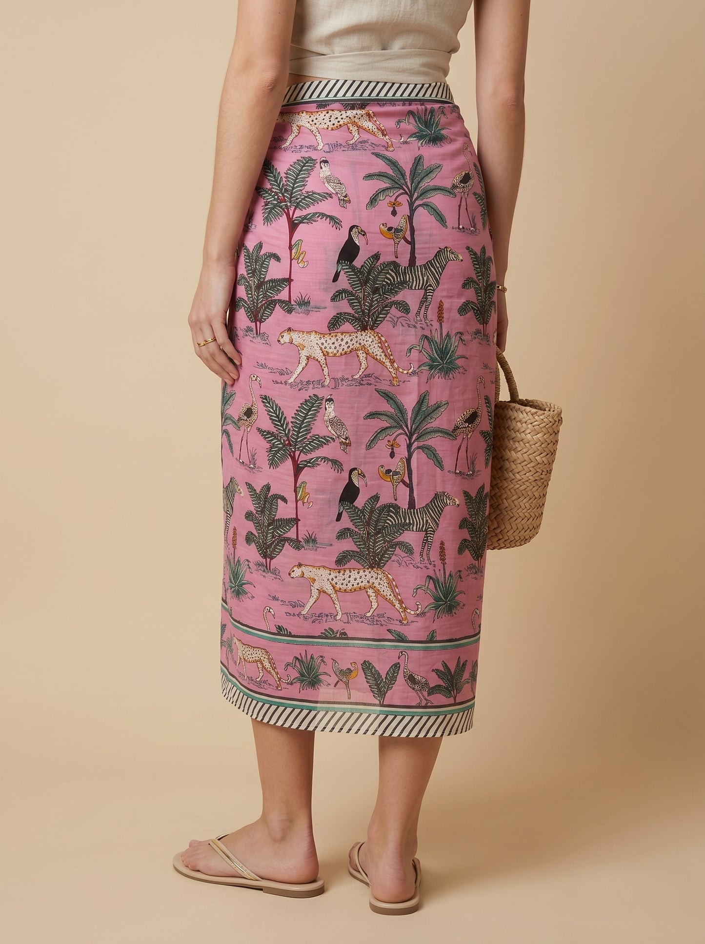 Pink Safari Print Beach Sarong Wrap Skirt