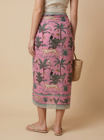 Pink Safari Print Beach Sarong Wrap Skirt
