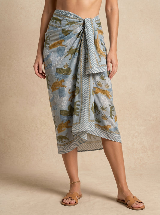 Grey Tiger Print Beach Sarong Wrap Skirt