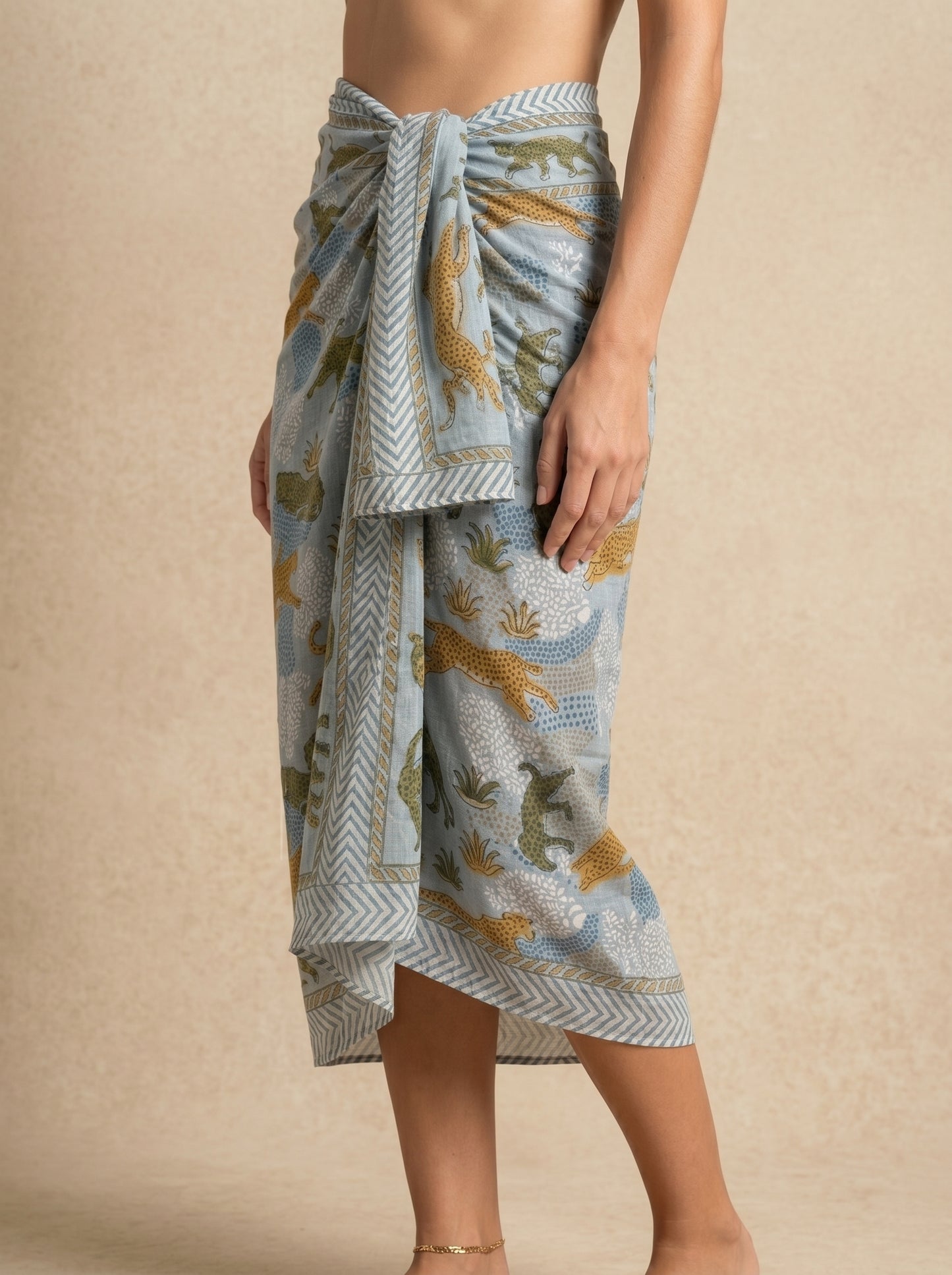Grey Tiger Print Beach Sarong Wrap Skirt