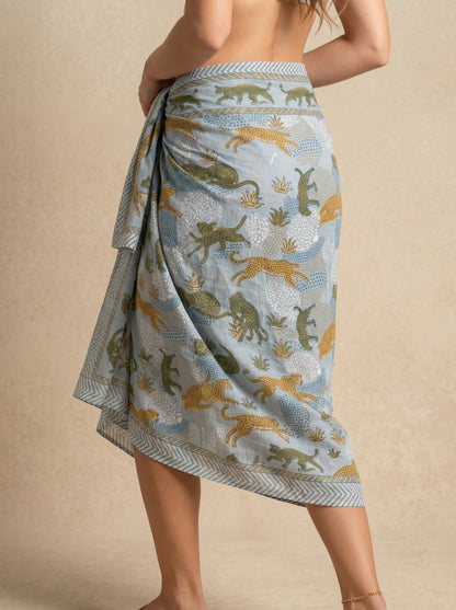 Grey Tiger Print Beach Sarong Wrap Skirt