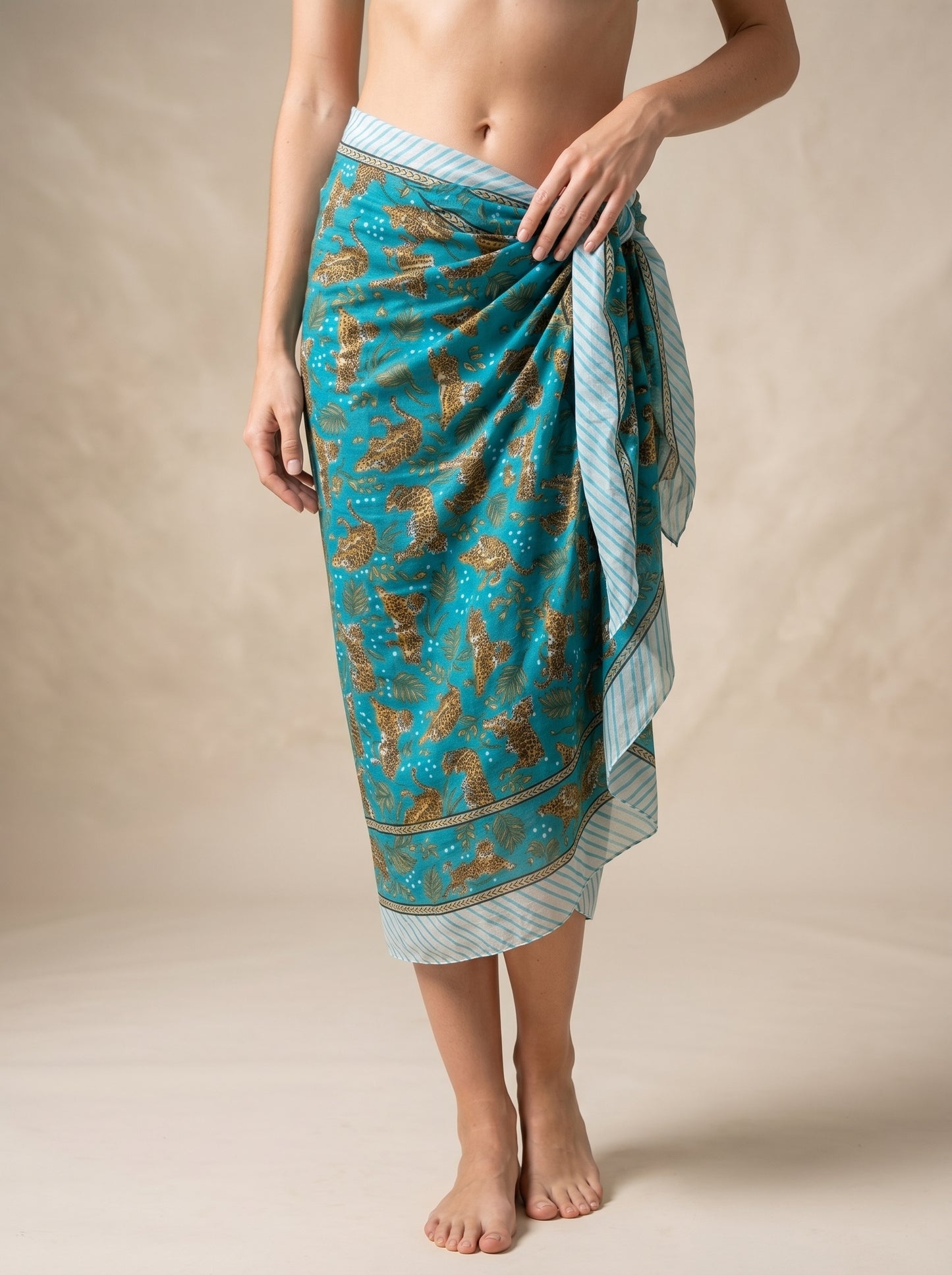 Turquoise Blue Printed Beach Sarong Wrap Skirt