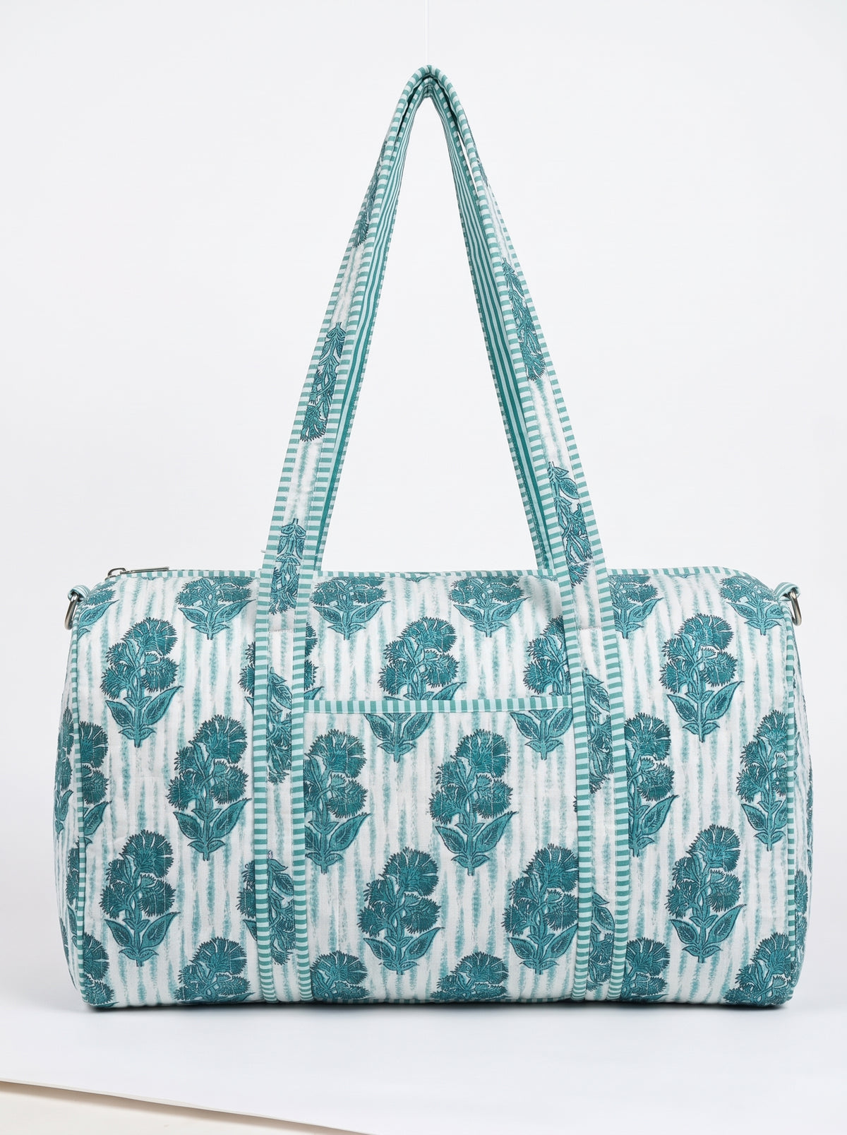 Teal Blue Quilted Cotton Duffle Bag – Lightweight Travel Weekender