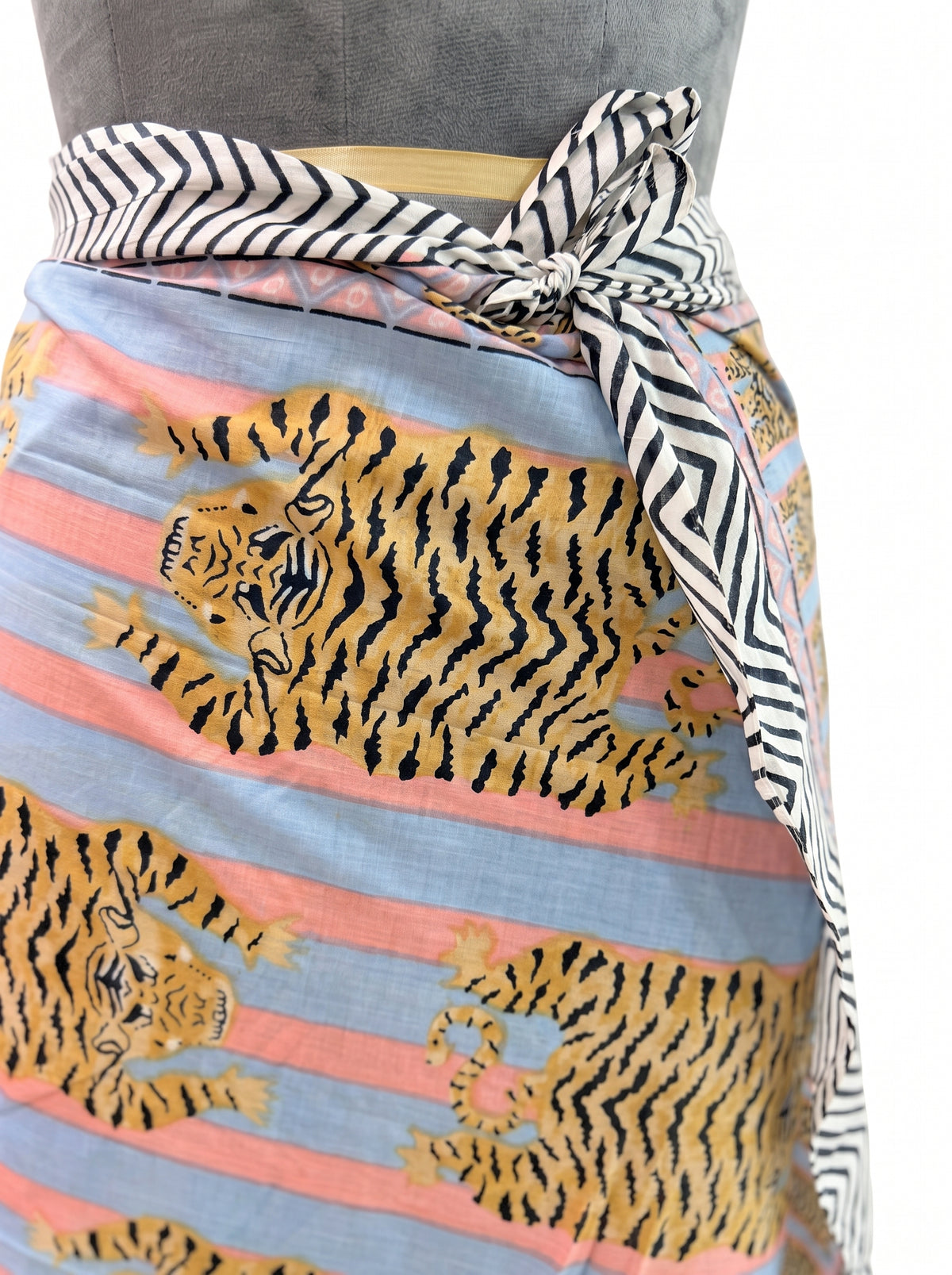 Blue Pink Stripes Tiger Tibetan Sarong - Beach Cover