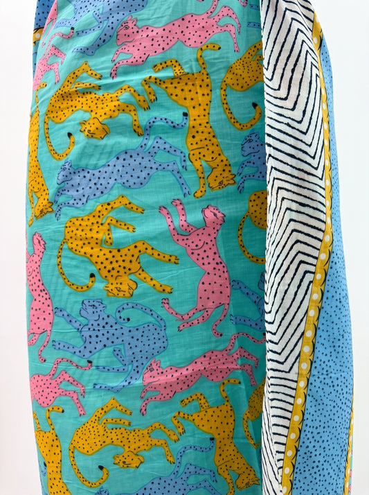 Turquoise Leopard Party Sarong - Beach Cover