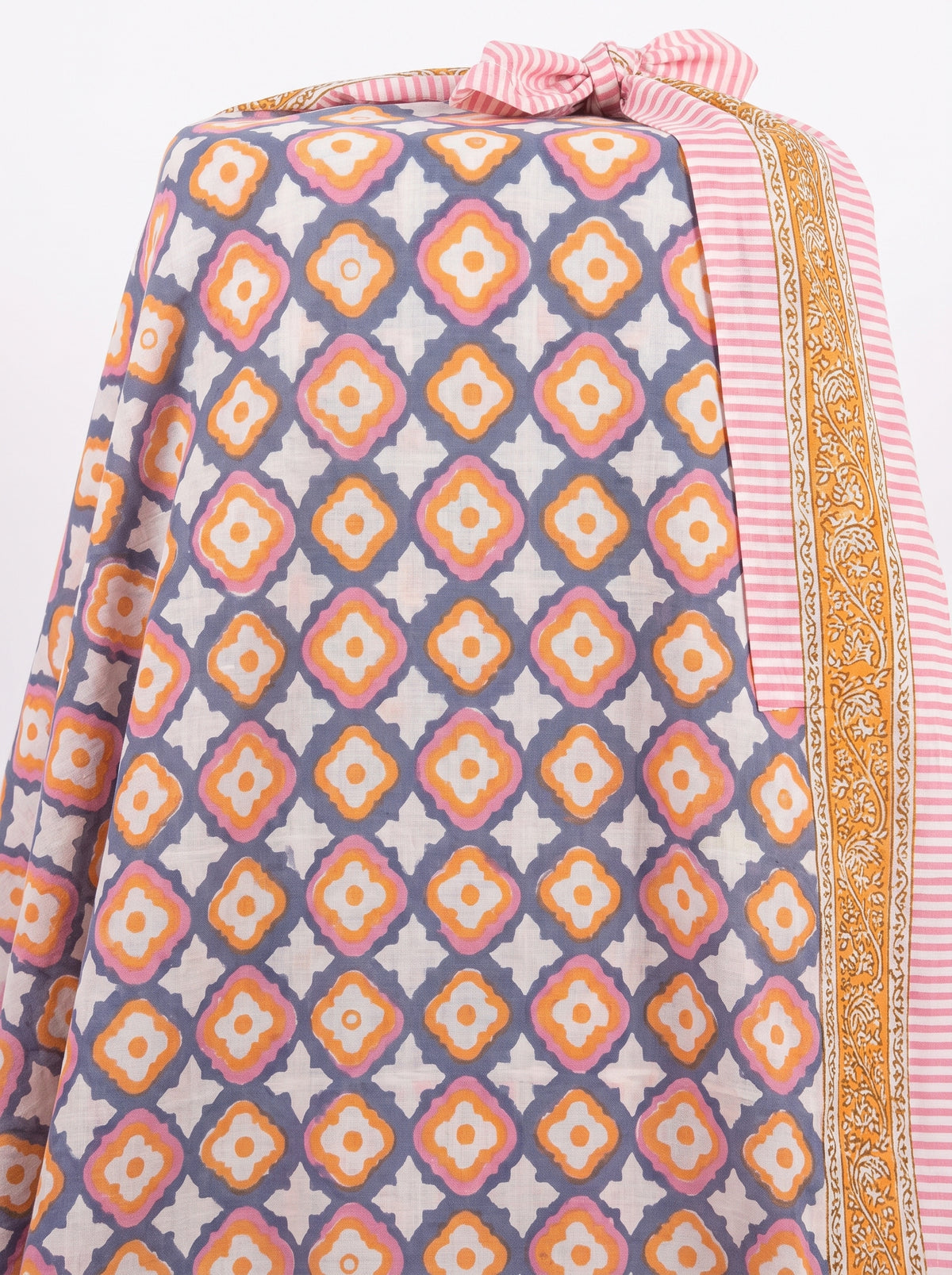 Orange Blue Blossom Handblock Sarong - Beach Cover
