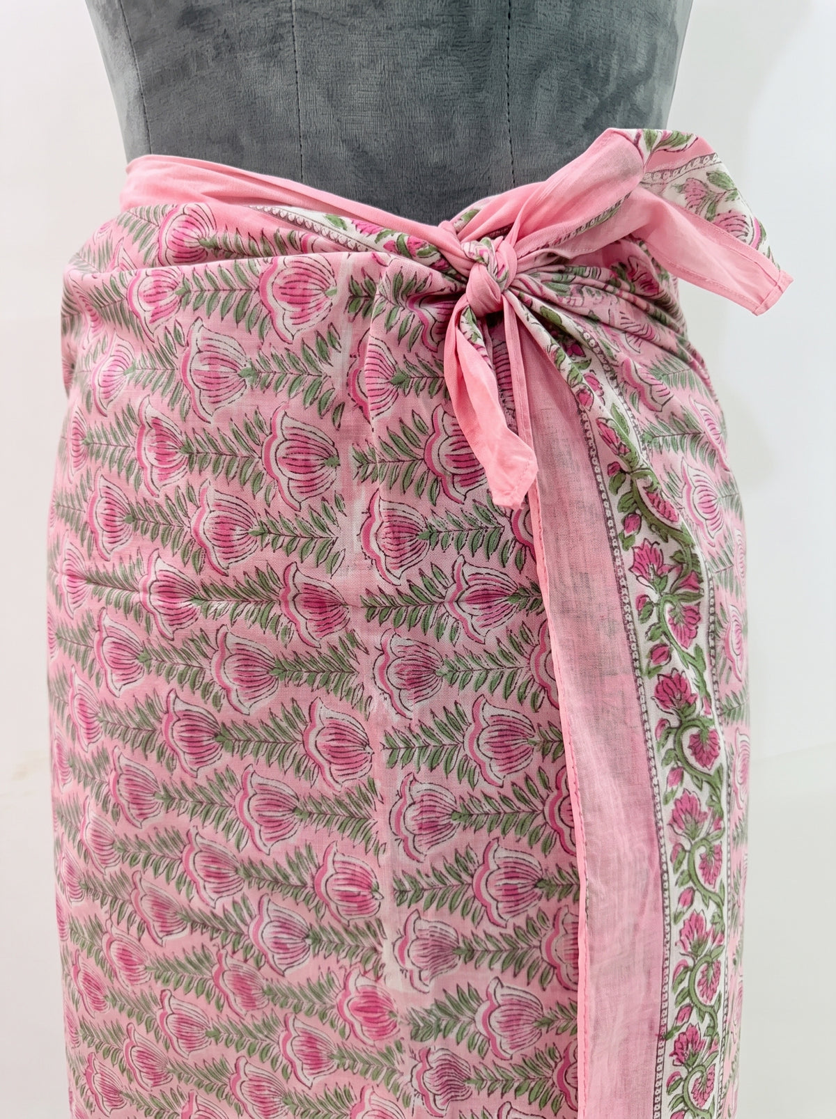 Mini Pink Floral Handblock Sarong - Beach Cover