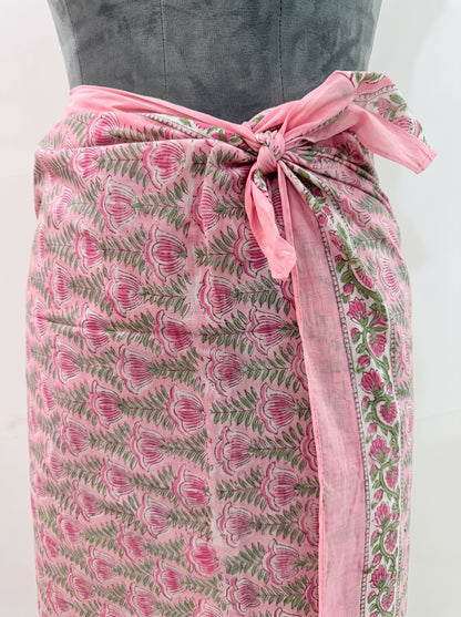 Mini Pink Floral Handblock Sarong - Beach Cover