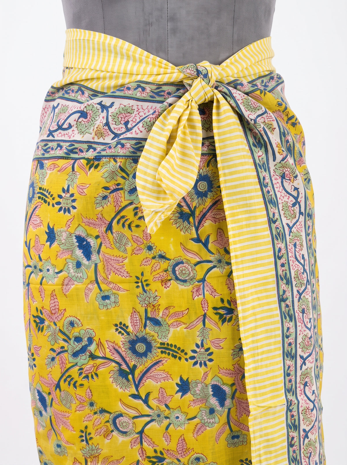 Yellow Vine Handblock Sarong - Beach Cover
