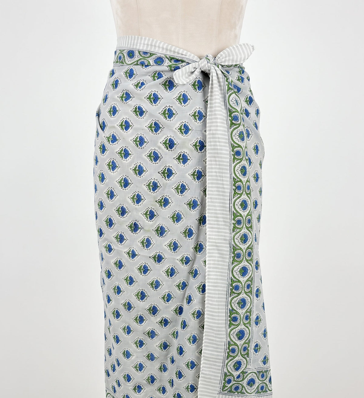 Mini Blue Floral Handblock Sarong - Beach Cover