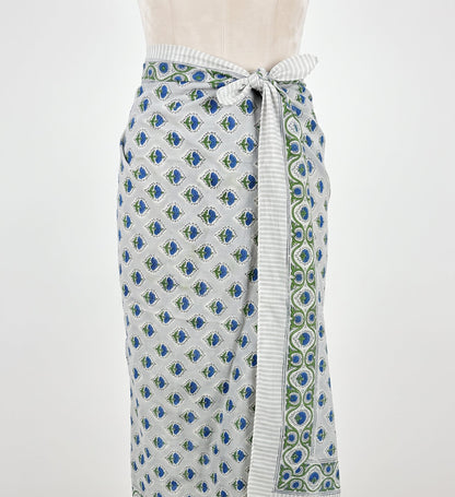 Mini Blue Floral Handblock Sarong - Beach Cover