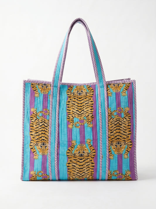 Blue Purple Stripes Tibetan Tiger – Wander Tote Bag 18X18