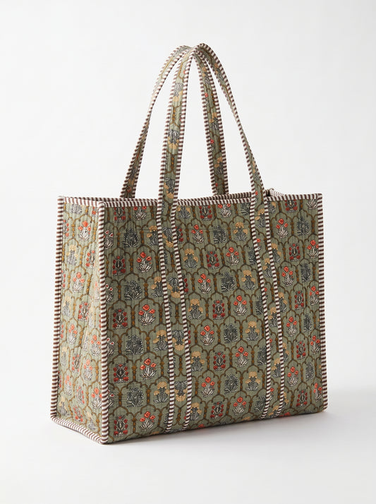 Green Floral Mughal – Wander Tote Bag 18X18