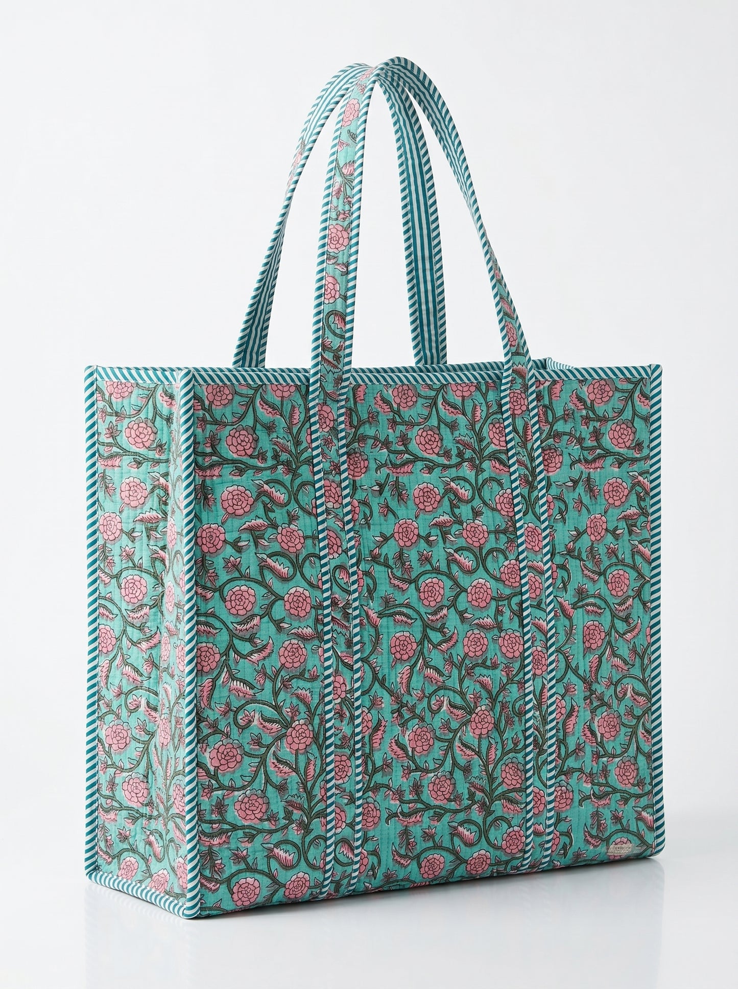 Pink Floral drops on Teal – Wander Tote Bag 18X18