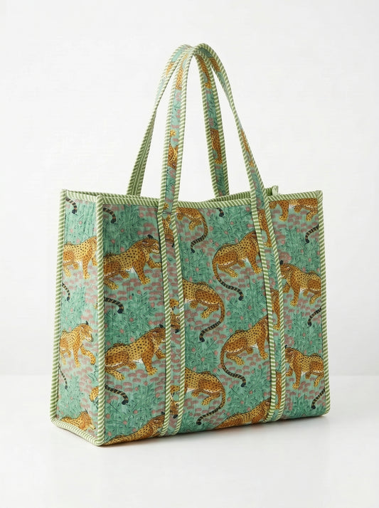 Blush Pink Green Drops Cheetah Print – Wander Tote Bag 18X18