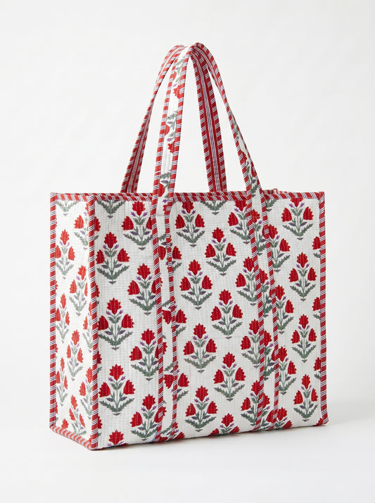 Scarlet White Bloom – Wander Tote Bag 18X18