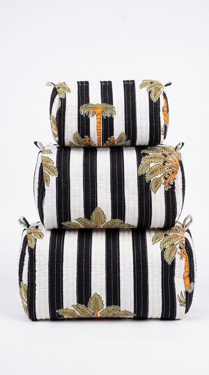 Midnight Black Palms -  Tote & 3 Pouch Set 19X15