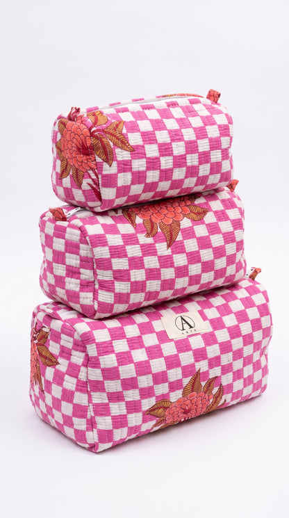 Pink Check Bloom - Utility Pouch Pack of 3