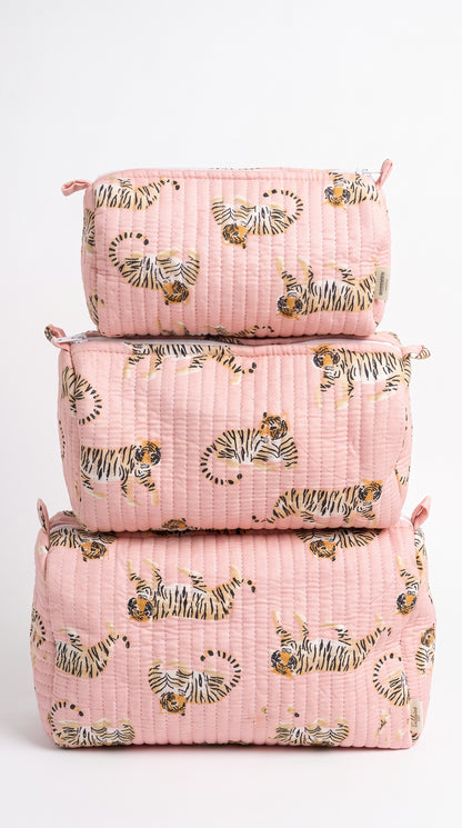 Mini Pink Tiger Riot -  Tote & 3 Pouch Set 19X15