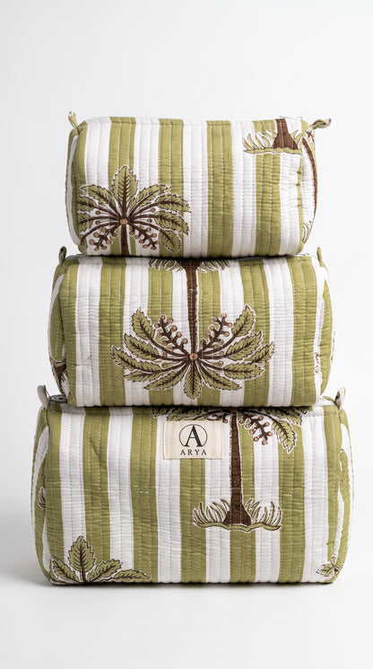 Midnight Beach Green Palms - Tote & 3 Pouch Set 19X15
