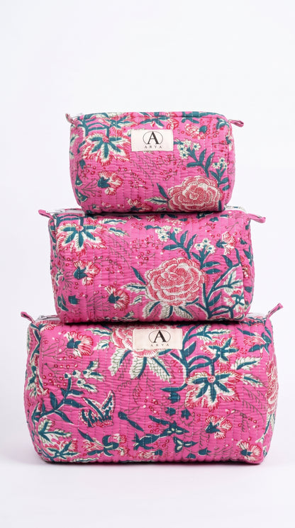 Pink Bloom Riot -  Tote & 3 Pouch Set 19X15
