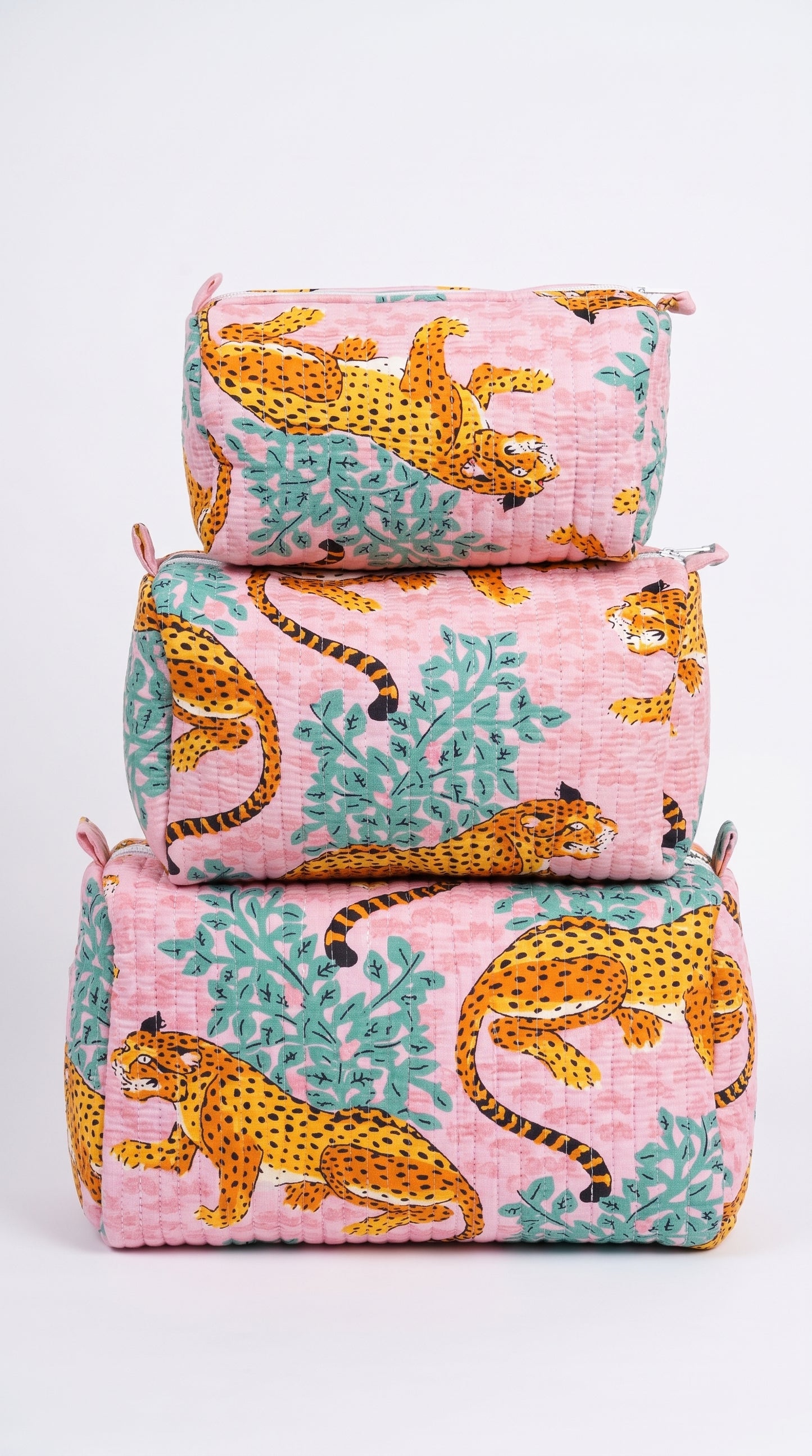 Pink & Blue Leopard - Tote & 3 Pouch Set 19X15