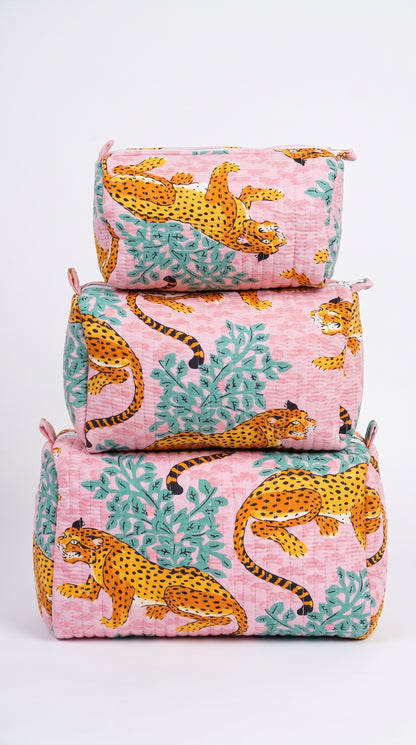 Pink & Blue Leopard - Tote & 3 Pouch Set 19X15