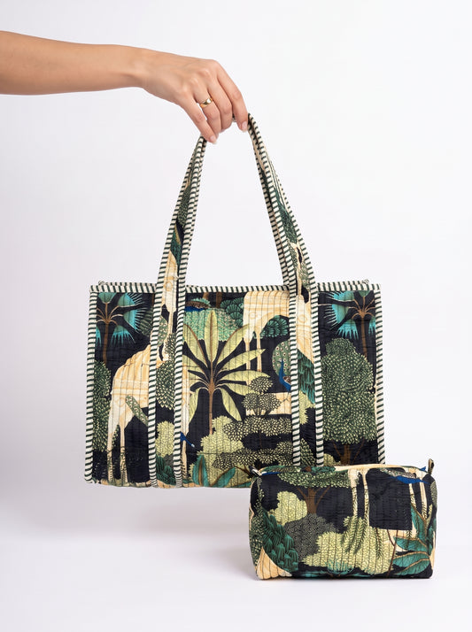 Peacock Green Grace Quilted Tote & Pouch Set