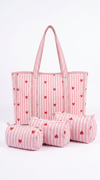 Pink Heart Riot - Tote & 3 Pouch Set 19X15
