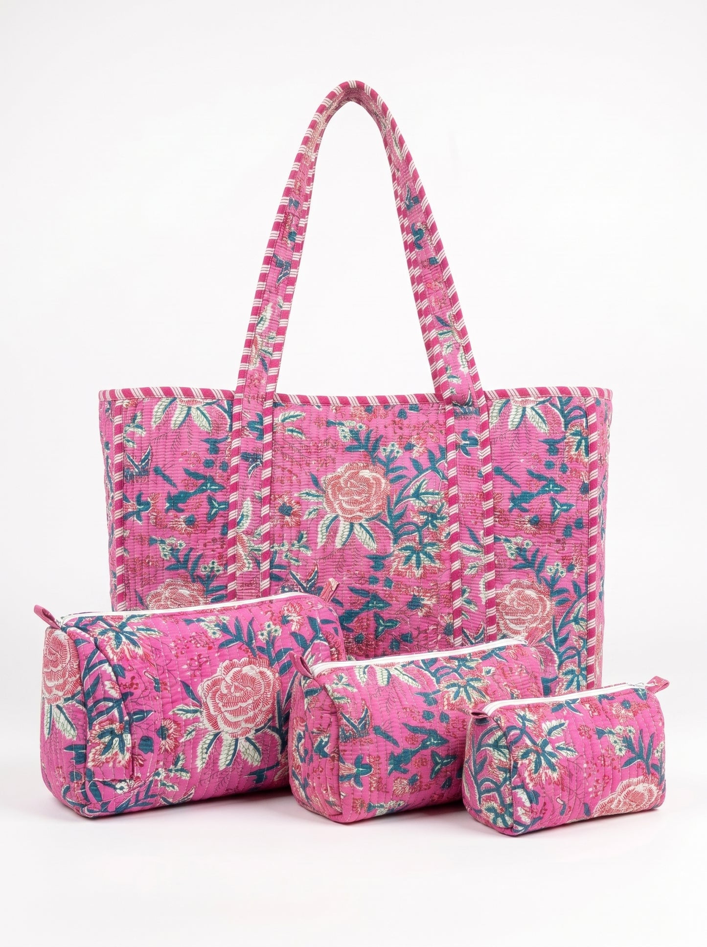 Pink Bloom Riot -  Tote & 3 Pouch Set 19X15
