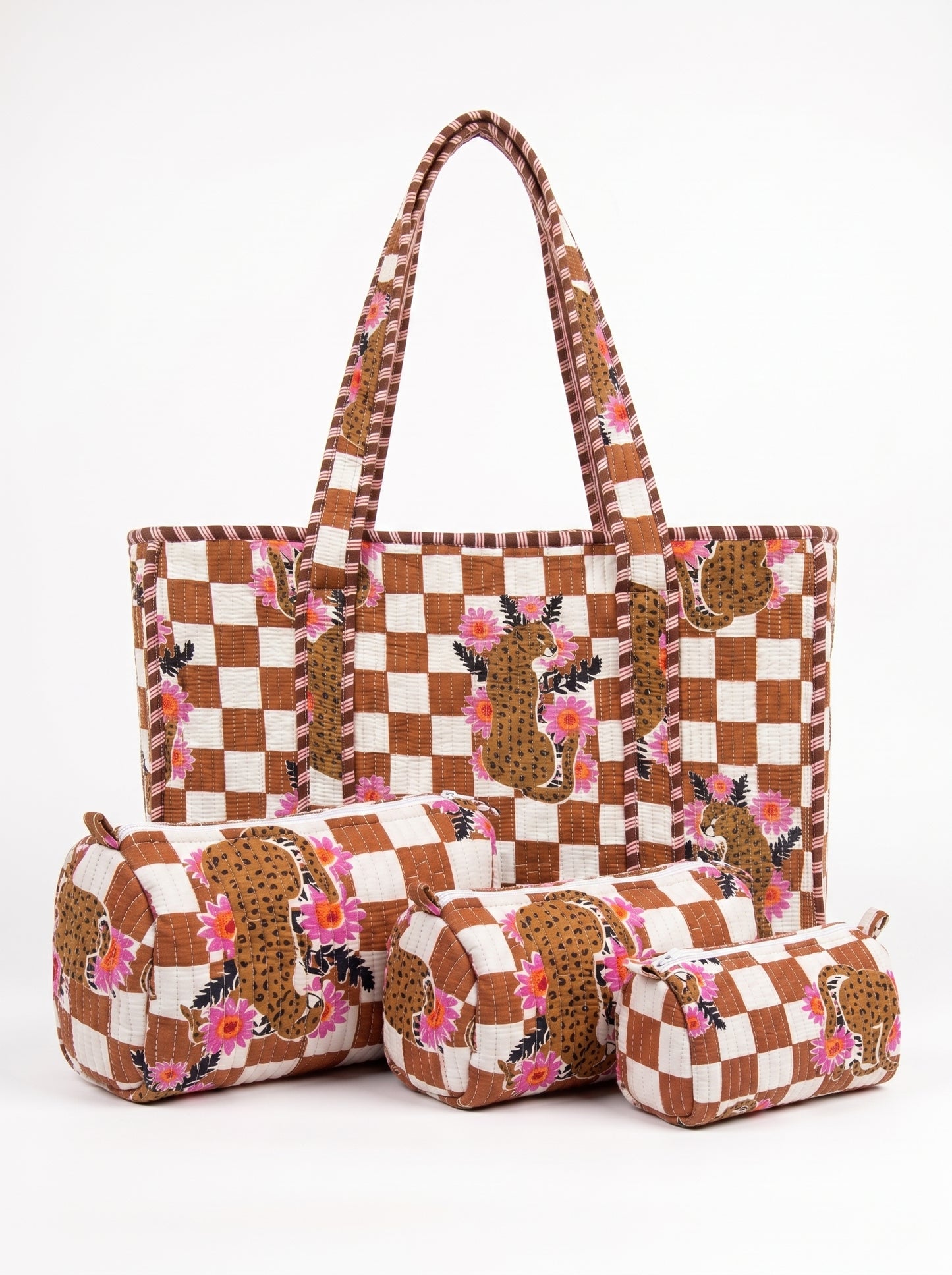 Brown Checkmate Princess Tiger - Tote & 3 Pouch Set 19X15