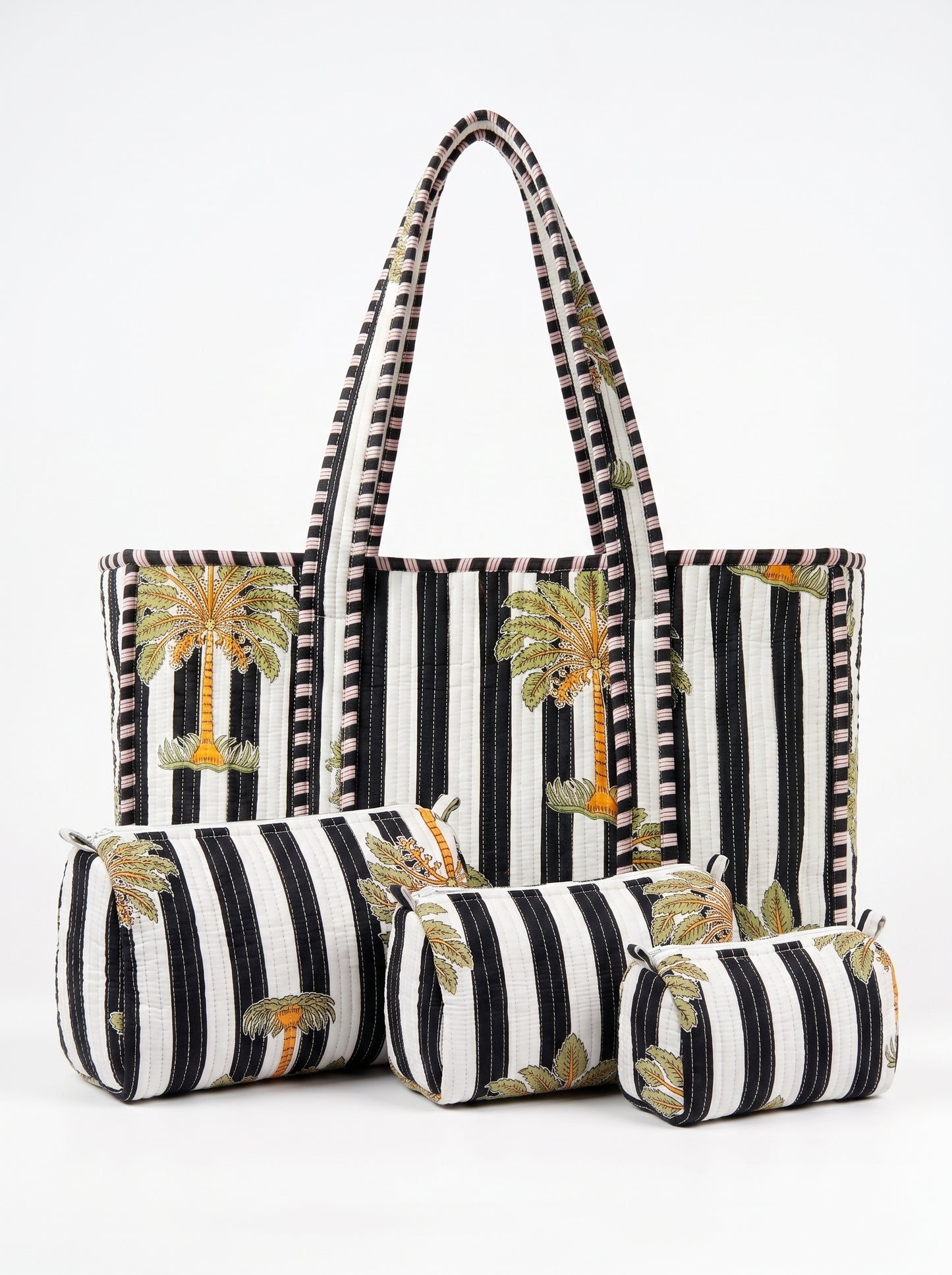 Midnight Black Palms -  Tote & 3 Pouch Set 19X15