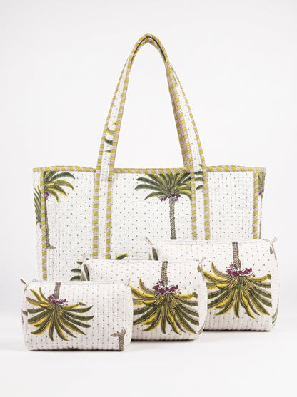 White Palm Tree - Tote & 3 Pouch Set 19X15
