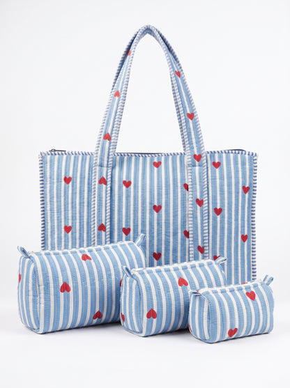 Blueberry Heart - Tote & 3 Pouch Set 19X15