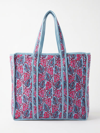 Blue Pink floral Vinery  – Wander Tote Bag 18x18