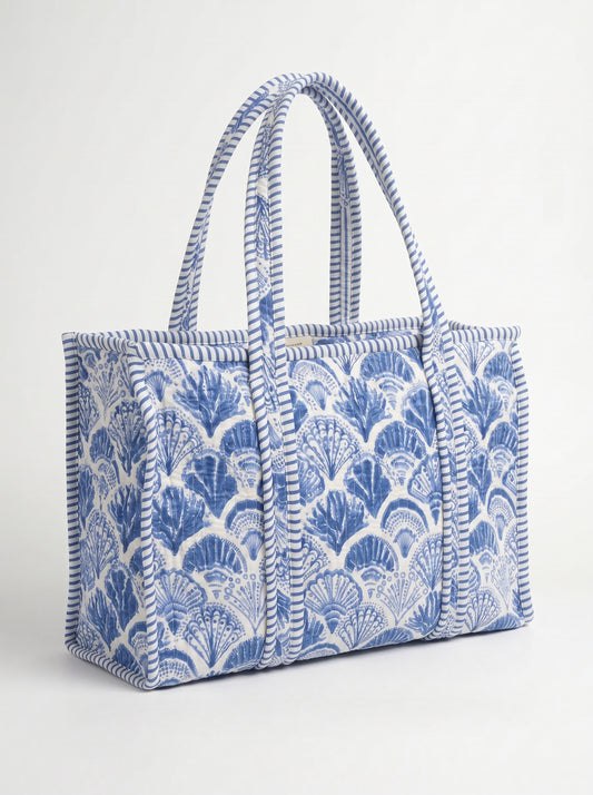 Blue Shell Quilted Mini Tote Bag 10X14