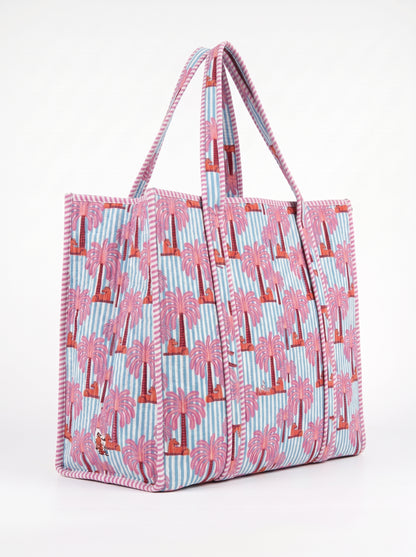 Pink Palm Tree Stripes – Wander Tote Bag 18x18